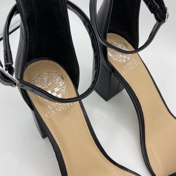 NEW Vince Camuto Black Leather Beah Heeled Sandals - Picture 3 of 7
